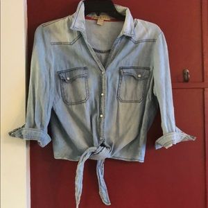 Blue denim look crop top